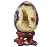 KYEYGWO 52-70 mm Crystal Egg with Display Stand, Natural Septarian Dragon Stone Crystal Geode Cluster Gemstone Eggs Figurine Collectibles for Home Table Decor