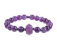 KYEYGWO 8mm Healing Crystal Beaded Bracelet for Women Men, Amethyst Handmade Jewellery Hexagonal Wand Crystal Bracelets for Spiritual Healing, Protection, Positive Energy