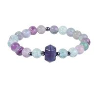 KYEYGWO 8mm Healing Crystal Beaded Bracelet for Women Men, Fluorite Handmade Jewellery Hexagonal Wand Crystal Bracelets for Spiritual Healing, Protection, Positive Energy