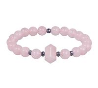 KYEYGWO 8mm Healing Crystal Beaded Bracelet for Women Men, Rose Quartz Handmade Jewellery Hexagonal Wand Crystal Bracelets for Spiritual Healing, Protection, Positive Energy
