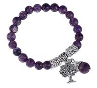 KYEYGWO Amethyst Purple Crystal Beaded Bracelet with Tree Life Charm