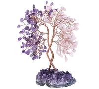 KYEYGWO Amethyst & Rose Quartz Crystal Money Tree with Natural Amethyst Cluster Base, Fengshui Bonsai Tree Decoration Stone Lucky Gemstone Ornament for Home