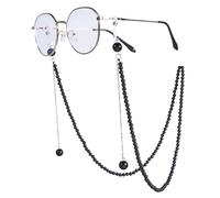 KYEYGWO Black Beaded Glasses Chain for Women Men, Obsidian Crystal Face Mask Lanyards Eye Glasses Spectacle Chain Strap Holders Rubber Loop Ends