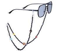 KYEYGWO Black Crystal Beaded Glasses Chain with 9 Planets Stones, Eyeglass Holders Around Neck Reading Glasses Chain Astronomy Themed Gifts for Women Men