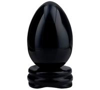 KYEYGWO Black Obsidian Carved Eggs with Stand, Healing Crystal Meditation Chakra Balancing Reiki Crafts Home Decoration