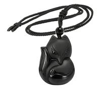 KYEYGWO Black Obsidian Crystal Amulet Pendant for Men Women Lucky Animal Necklace Gifts for Reiki Healing Fox Necklace Jewellery, Huli