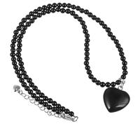 KYEYGWO Black Obsidian Crystal Love Heart Pendant Necklace for Women, Layered Beaded Stackable Bracelet Chakra Jewellery Spiritual Gifts