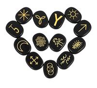 KYEYGWO Black Obsidian Witches Runes Set, Engraved Gypsy Wiccan Symbol
