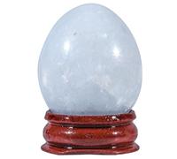 KYEYGWO Blue Celestite Crystal Egg with Wood Stand, Polished Stone Eggs Sphere Figurine for Easter Home Office Decor, Height 30-39 mm