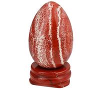 KYEYGWO Carved Red Jasper Egg Shaped Crystal with Gemstone Stand