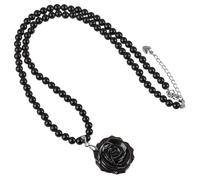 KYEYGWO Carved Rose Flower Pendant Beaded Necklace, Natural Crystal 4mm Beads Stackable Layered Bracelet Chakra Jewellery Gifts for Women, Black Obsidian