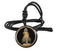 KYEYGWO Catholic Divine Mercy Necklace for Men Women, Black Obsidian