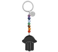 KYEYGWO Crystal Hamsa Hand Stone Keychain, 7 Chakra Beads Palm Pendant Key ring Pocket Hanging Ornament for Protection and Good Luck, Black Obsidian