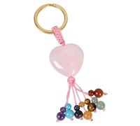 KYEYGWO Crystal Heart Healing Stone Keyring, 7 Chakra Beads Tassel Keychain Decorative, Handmade Lucky Charm Lanyard Pendant for Women, Rose Quartz