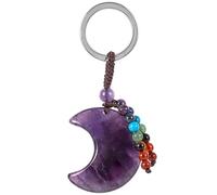 KYEYGWO Crystal Moon Keychain for Women, 7 Chakra Beads Tassel Keyring Decor, Handmade Lucky Lanyard Pendant Keychain, Amethyst