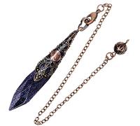KYEYGWO Crystal Stone Pendulum with Vintage Chain, Crystal Dot Pendant Necklace, Reiki Healing Stone Pendulums for Divination Meditation Scrying Balance, Blue Sand Stone