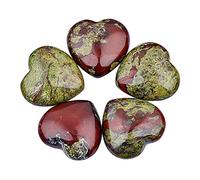 KYEYGWO Dragon Blood Jasper Puff Heart Healing Crystals Love Stone, Pocket Stones Palm Worry Stone for Reiki Meditation Balancing, 0.9" (pack of 5)