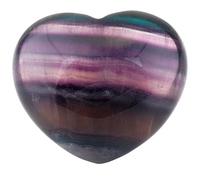 KYEYGWO Fluorite Puff Heart Healing Crystals Love Stone, Pocket Stones Palm Worry Stone for Reiki Meditation Balancing, 1.7" (1 PCS)