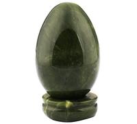 KYEYGWO Green Jade Stone Carved Eggs with Stand, Healing Crystal Meditation Chakra Balancing Reiki Crafts Home Decoration