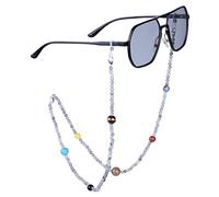 KYEYGWO Grey Crystal Beaded Glasses Chain with 9 Planets Stones, Eyeglass Holders Around Neck Reading Glasses Chain Astronomy Themed Gifts for Women Men