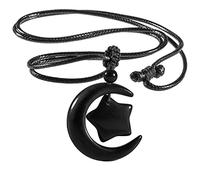 KYEYGWO Hand Carved Black Obsidian Crescent Moon Star Pendant Necklace