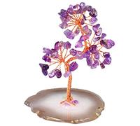 KYEYGWO Handmade Amethyst Crystal Money Tree for Good Luck Wealth Health, Figurine Bonsai on Natural Agate Slab 3.1"-3.9" High