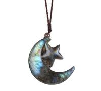 KYEYGWO Handmade Moon Star Labradorite Pendant Necklace for Men Women
