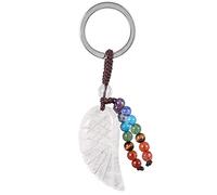 KYEYGWO Healing Crystal Angel Wing Keyring for Men Women, 7 Chakra Stone Keyring Decorative Healing Stone Wing Pocket Pendant Lucky Charm Pendant for Lanyard, Rock Crystal
