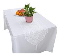 KYEYGWO Hollow Lace Table Runners Elegant Mesh Tablecloth Vintage Macrame Table Cover with Tassels for Rustic Boho Wedding Reception Decoration Bridal Showers, 58'' x 13'' cm White