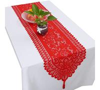 KYEYGWO Hollow Lace Table Runners Elegant Mesh Tablecloth Vintage Macrame Table Cover with Tassels for Rustic Boho Wedding Reception Decoration Bridal Showers, 53'' x 13'' cm Red