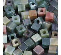 KYEYGWO Indian Agate Large Hole Polished Gemstone Beads for Bracelets, Square Loose Charms European Bead for Jewelry Making, Pack of 20