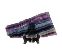 KYEYGWO Irregular Rainbow Fluorite Slab Crystal Stone Collection for Desk Table Decor, Natural Crystal Mineral Specimen with Wooden Display Stand