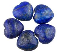 KYEYGWO Lapis Lazuli Puff Heart Healing Crystals Love Stone, Pocket Stones Palm Worry Stone for Reiki Meditation Balancing, 0.9" (pack of 5)