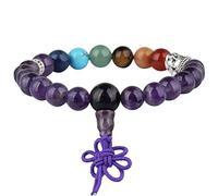 KYEYGWO Mala Prayer Beads Bracelet for Woman, 7 Chakras Crystal Stone Round Beads Stretch Bracelets, Amethyst