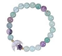 KYEYGWO Moon Star Crystal Bracelet for Women, 8mm Beaded Stretch Ankle Bracelets Anxiety Jewellery, Fluorite