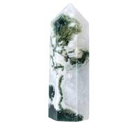KYEYGWO Moss Agate Crystal Wand Tower, Polished Single-pointed Hexagonal Column Obelisk for Reiki Meditation Home Decor, 8.1-10.6cm Length