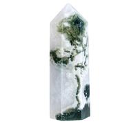 KYEYGWO Moss Agate Crystal Wand Tower, Polished Single-pointed Hexagonal Column Obelisk for Reiki Meditation Home Decor, 6-8cm Length