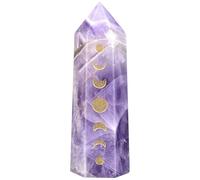 KYEYGWO Natural Amethyst Crystal Wands for Healing Witchcraft Supplies, Carved Moon Phase Gem Stones and Crystals Pointy Towers Obelisk for Home Decor