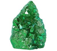 KYEYGWO Natural Crystal Cluster Geode Stone Specimen for Home Decor, Titanium Coated Green AB Crystal Cluster for Reiki Healing