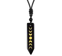 KYEYGWO Natural Crystal Moon Phase Necklace with Black Rope, Black Obsidian Healing Crystal Necklace Spiritual Gemstone Jewellery Moon Gifts for Women Men