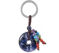 KYEYGWO Natural Crystal Peace Buckle Keyring with 7 Chakra Beads Tassel | Pocket Lucky Charm Amulet, Daily Portable Key Holder, Handbag Backpack Charm, 7 Chakra Keychains for Women Men Car Keys