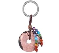 KYEYGWO Natural Crystal Peace Buckle Keyring with 7 Chakra Beads Tassel | Pocket Lucky Charm Amulet, Daily Portable Key Holder, Handbag Backpack Charm, 7 Chakra Keychains for Women Men Car Keys