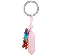 KYEYGWO Natural Crystal Point Keyring for Men Women | 7 Chakra Gemstone Beads Tassel, Lucky Charm Amulet, Keychain for Car Keys, Beaded Purse Charms for Handbags Wallet Bag