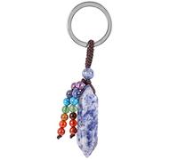 KYEYGWO Natural Crystal Point Keyring for Men Women | 7 Chakra Gemstone Beads Tassel, Lucky Charm Amulet, Keychain for Car Keys, Beaded Purse Charms for Handbags Wallet Bag