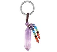 KYEYGWO Natural Crystal Point Keyring for Men Women | 7 Chakra Gemstone Beads Tassel, Lucky Charm Amulet, Keychain for Car Keys, Beaded Purse Charms for Handbags Wallet Bag