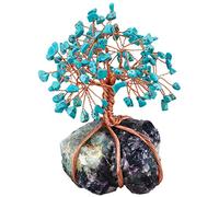 KYEYGWO Natural Crystal Tree Decorations for Home and Office, Lucky Money Tree Feng Shui Ornaments for Wealth Health, Green Howlite Turquoise