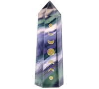 KYEYGWO Natural Fluorite Crystal Wands for Healing Witchcraft Supplies, Carved Moon Phase Gem Stones and Crystals Pointy Towers Obelisk for Home Decor