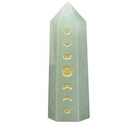 KYEYGWO Natural Green Aventurine Crystal Wands for Healing Witchcraft Supplies, Carved Moon Phase Gem Stones and Crystals Pointy Towers Obelisk for Home Decor
