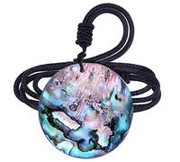 KYEYGWO Natural Iridescent Abalone Shell Round Pendant Necklace Women Men