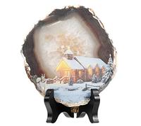 KYEYGWO Natural Irregular Agate Slice Painting Decor with Wooden Stand Agate Geode Slab for Desk Hallway, Horse Walking in Snowy Night